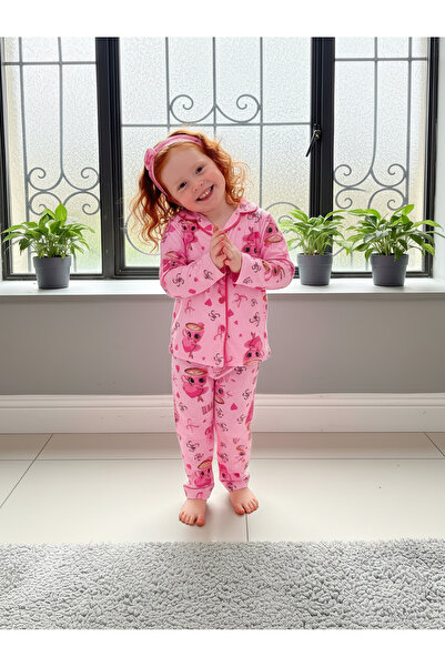 LİLLYPİCCA Ballerina Patterned Cotton Front Buttoned Long Sleeve Girls Pajama Set + Eye Patch