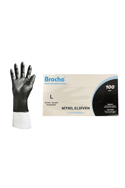 Broche TEK KULLANIMLIK PUDRASIZ NİTRİL ELDİVEN L BEDEN SİYAH 100'LÜ