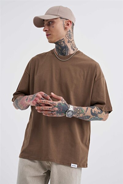 Machinist Men's Basic Super Cotton Oversized T-Shirt Brown