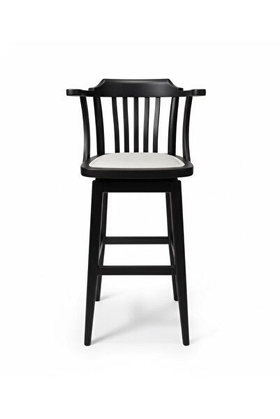 Home 360 DERECE DÖNERLİ 68 cm OTURUM YÜKSEKLİĞİ BAR SANDALYESİ SİYAH AHŞAP BE...
