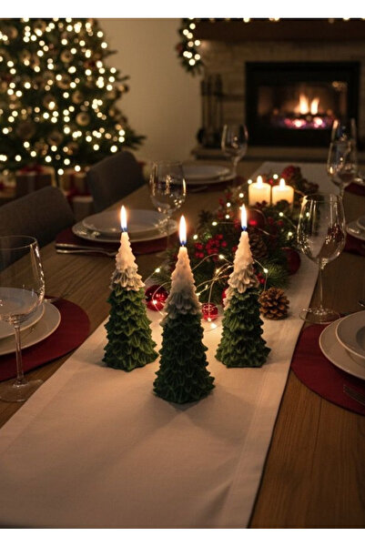 Umdem ❄️ Kar Tanesi Dokunuşu! 3 Adet Büyüleyici Yılbaşı Ağacı Mumu - Evinize Kış Masalı Getirin!(15x6 cm)