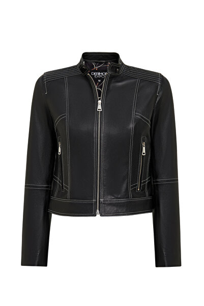Derimod Joy Women's Black Short Leather Jacket 25Wge5617Jb