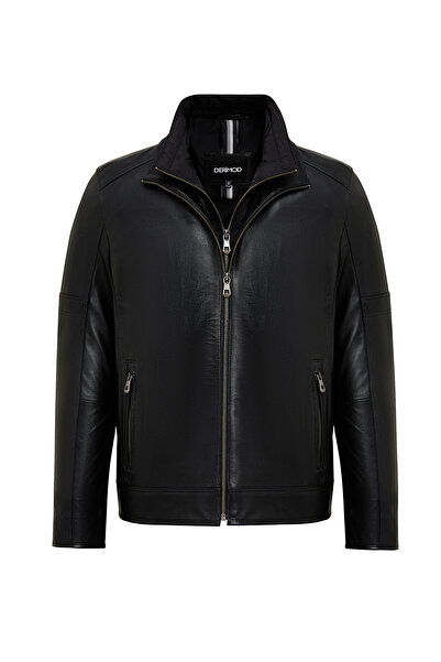 Derimod Mbappe Men's Black Leather Jacket 25Wgd6548R3