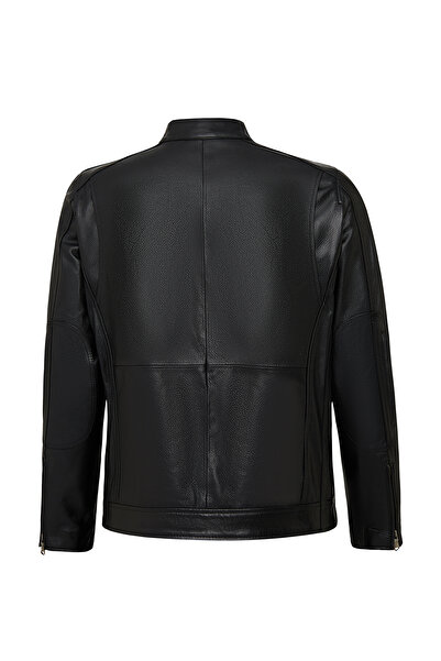 Derimod Middleton Men's Black Slim-Fit Short Leather Jacket 25Wgf6583Cy