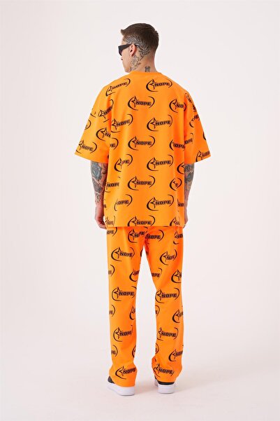 Machinist Men's Nope Printed Oversized T-Shirt Electric-Orange