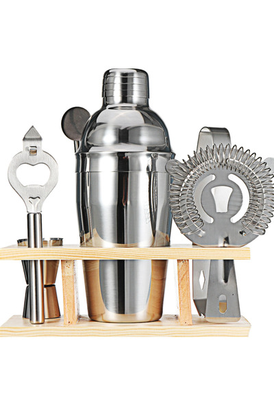 zola 7-piece bartender set for cocktails, stainless steel, bamboo stand, 20 x 9.7 x 7 cm, silver