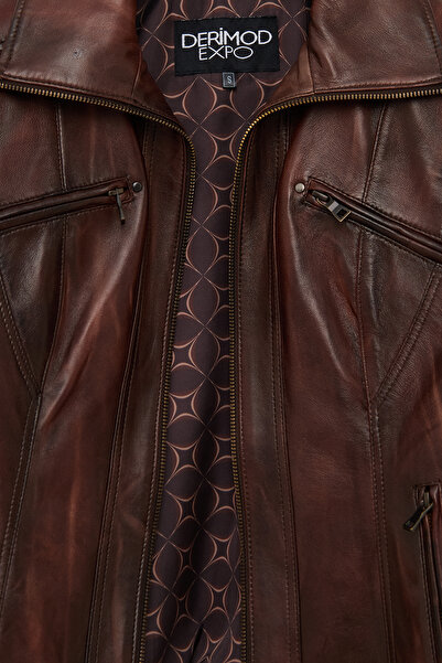 Derimod Janet Women's Brown Short Leather Jacket 25Wge5602Nc