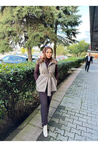 Minel Women's Brown Short Fur Vest