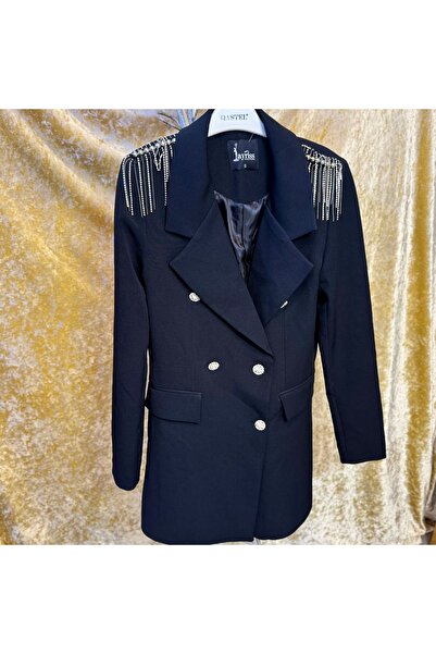 Maison MeDa Stone Tassel Black Blazer – Sparkling Elegance