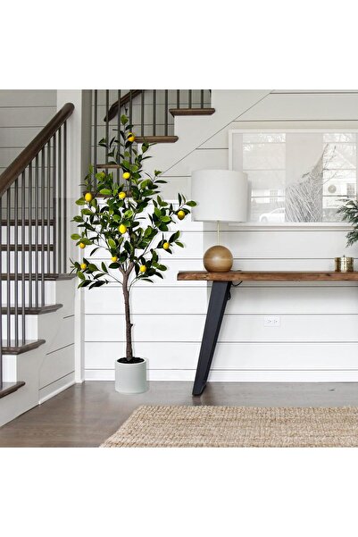 MirageBotanics 5ft Artificial Lemon Tree Indoor/Outdoor with Realistic Fruits & White Pot