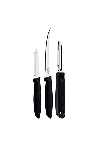 TRAMONTINA Plenus 3-Piece Cutting Kit with Stainless-Steel Blades & Black Polypropylene Handles