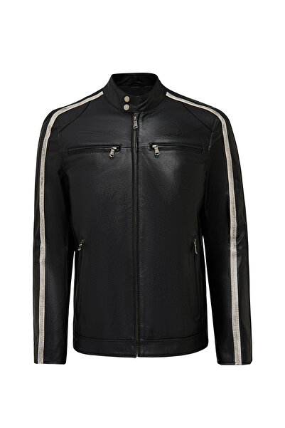 Derimod Middleton Men's Black Slim-Fit Short Leather Jacket 25Wgf6583Cy