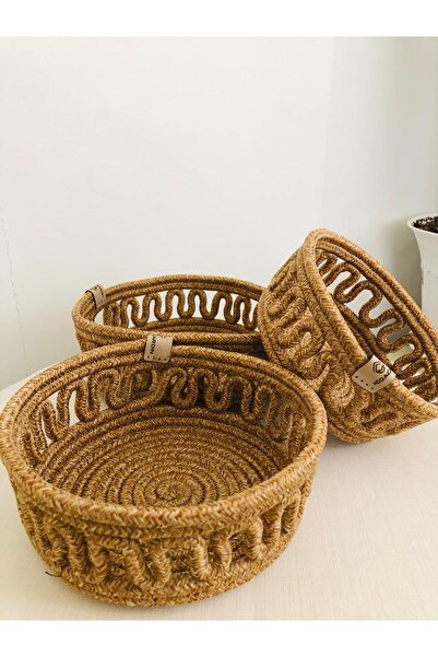 ModaCardin 3-Piece Basket Multi-Purpose Organizer Embroidered Wicker Jute Bas...