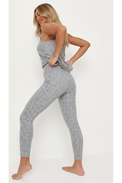 Merlot Gray Fleece-Lined Ribana Leggings