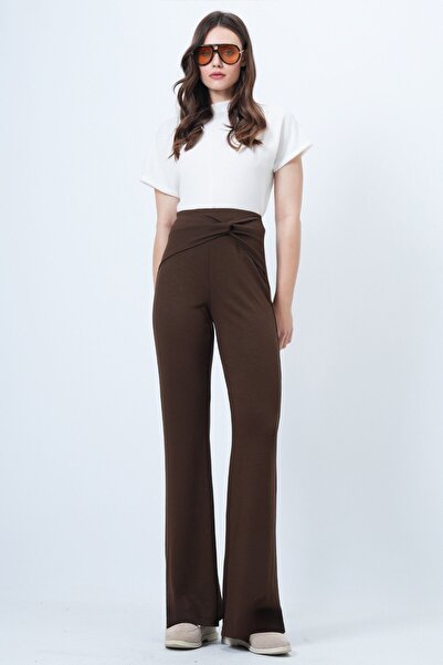 VAGGON Women's Brown Waist Knot Detailed Modal Trousers Vs01521