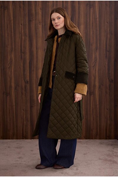 HEQA Long Quilted Coat Dark Khaki