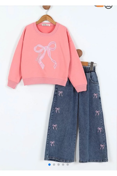 NURTOPU Girls' Suit Top and Bottom Set Transitional Top Bottom Jeans Soft Cotton Fabric Waist Elastic