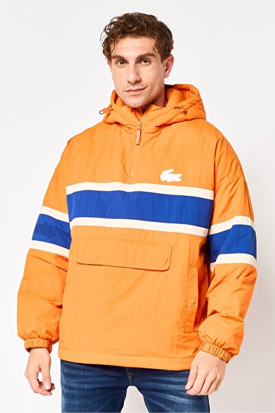 Lacoste Men Brand Logo Quilted Pullover Puffer Jacket, Orange