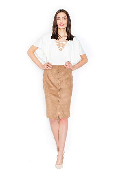 Figl Brown pleated skirt with buttons M453 size M