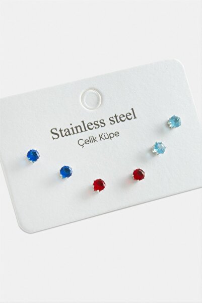 Seçkin Trend Mtxdpn 6 Pcs Round Zircon Single Stone Steel (140736) Earrings-S...