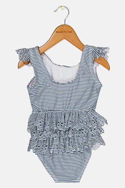 Cool Club Toddlers Girl Stripe Sleeveless Swimsuit, White