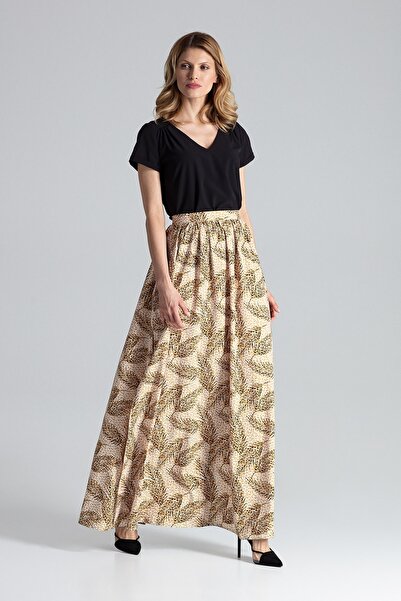Figl Long flared skirt with Slit in leopard print M666 size M