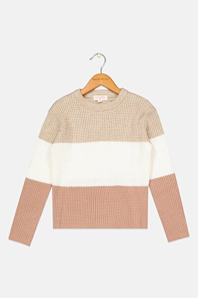 Poof Girl Kids Girl Colorblock Sweater, Beige