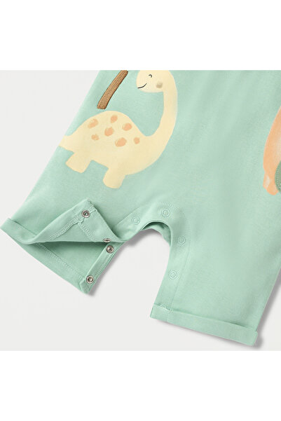Juniors Dinosaur Applique Romper with Short Sleeves and Button Closure