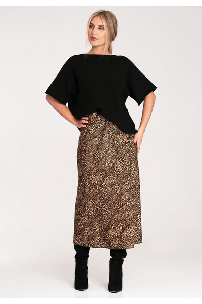Figl Fustă leopard - Fustă midi din satin - M1087 Tipar 187 mărimea L/XL