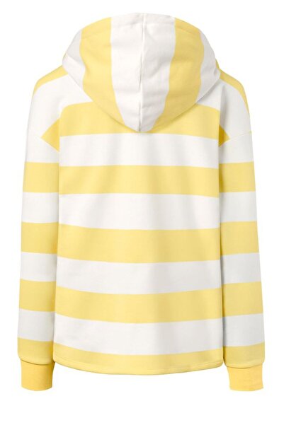 Tchibo Women Hooded Drawstring Stripe Long Sleeve Sweatshirt, Yellow