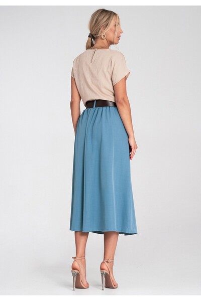 Figl Elegant skirt with pockets - Skirt with belt - Blue M1201 size L/XL