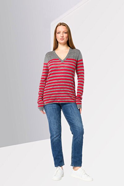 Lacoste Women V Neck Embroidered Logo Long Sleeve Sweater, Multicolor