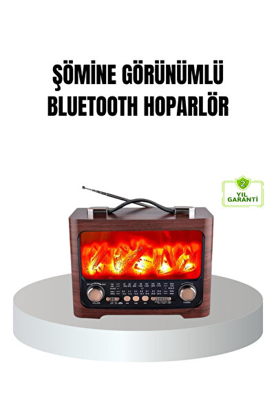 FAROUKİ grandor Solar Şarjlı Şömine Alev Efektli Bluetooth Hoparlör 7W Taşına...
