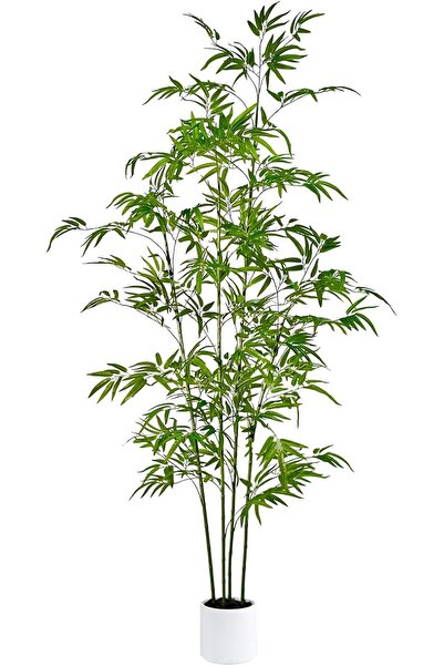 MirageBotanics 5.6ft Artificial Bamboo Tree with Tall White Planter, 4 Trunks & Silk Leaves