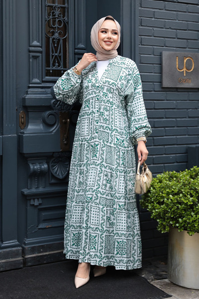 N.S NEVA STYLE Patterned Green Hijab Dress 23587Y