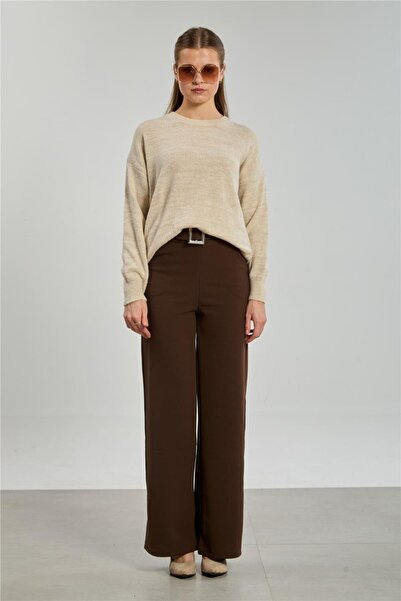 BARRELS AND OIL Women's Crew Neck Oversized Sweater - Light Stone