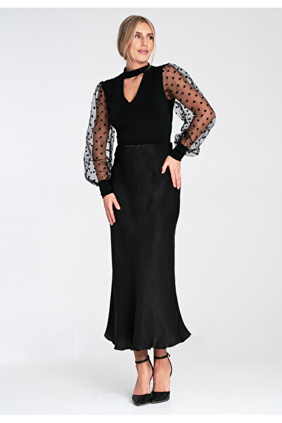 Figl Satin midi skirt - Black skirt M1084 size L/XL