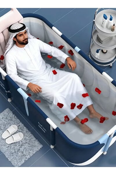 Generic Portable Foldable Bathtub Large Hot SPA Tub Non-Inflatable Ice Folding Bathubs (Blue,140*50*55CM)