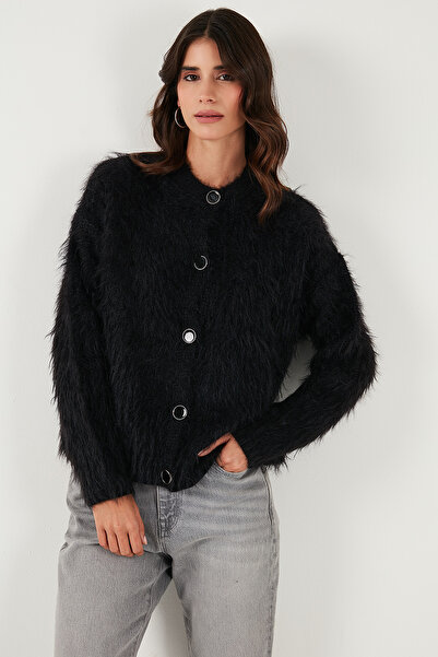 Lela Soft Fuzzy Regular Fit Crew Neck Buttoned Cardigan Cardigan 4617007