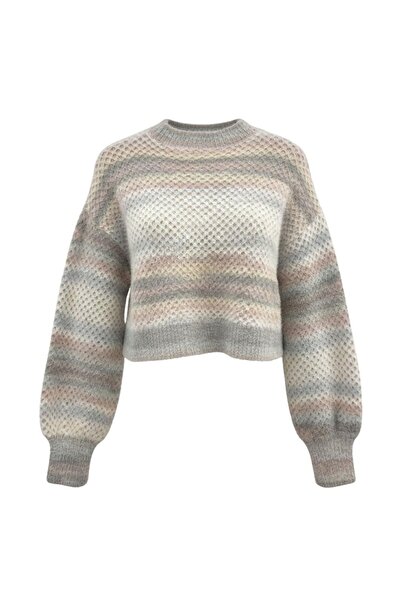 Mixray 2027 women's basic crew neck soft textured crop sweater multi color