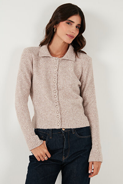 Lela Wool Blend Regular Fit Buttoned Polo Neck Cardigan Cardigan 4617013