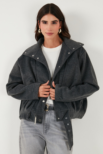 Lela Cotton Blend Oversized Belt Detailed Lined Short Cashmere Coat Coat 6839657