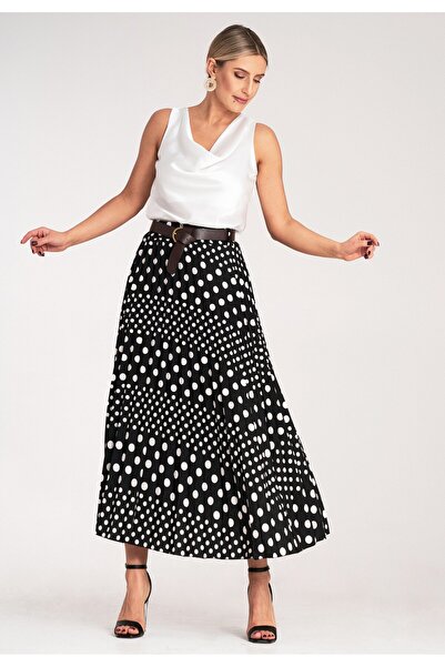 Figl Polka Dot Pleated Skirt - High Waisted Skirt - Black Skirt M1155 Size S/M