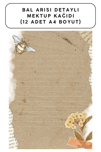 Welly Jones ورق رسائل بتفاصيل نحلة العسل (12 قطعة بحجم A4)