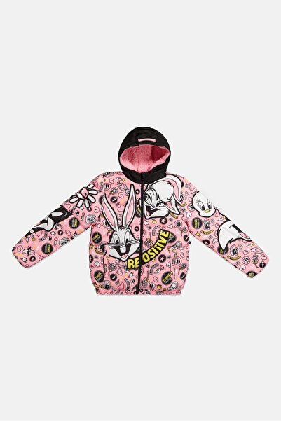Members Only Kids Girl Looney Tunes Hooded Jacket, Pink Combo