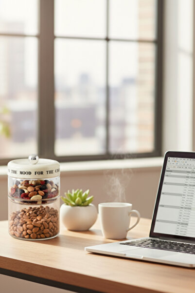 Sevinse Home Mood Double Cream Line Vacuum Lid Motto Glass Jar Set, Spice Jar, Sugar Bowl (750-600 ml)