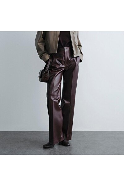 Desa Women's Burgundy Leather Pants