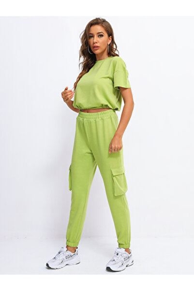 FridayIn Female Street style Round neck Solid color Loose Pants suit