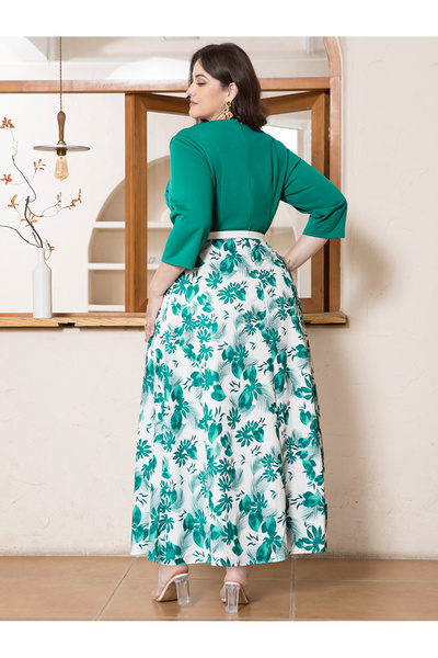 FridayIn Sweet Round neck Color contrast Printing Belt Buttons Regular sleeve Dress Suits