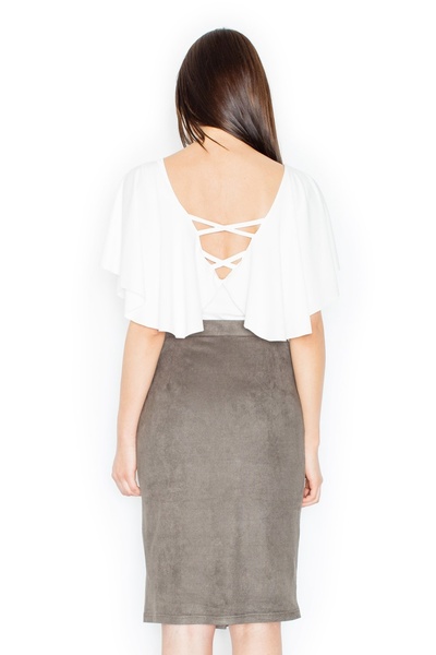 Figl Suede skirt with buttons, olive green, M453, size XL